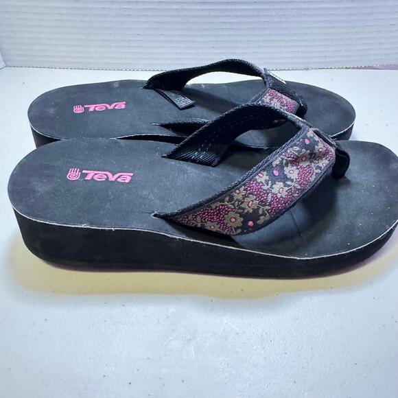 TEVA 2 in Platform Flip Flops with Purple and Tan Webbing SZ 9.5 - Picture 2 of 8